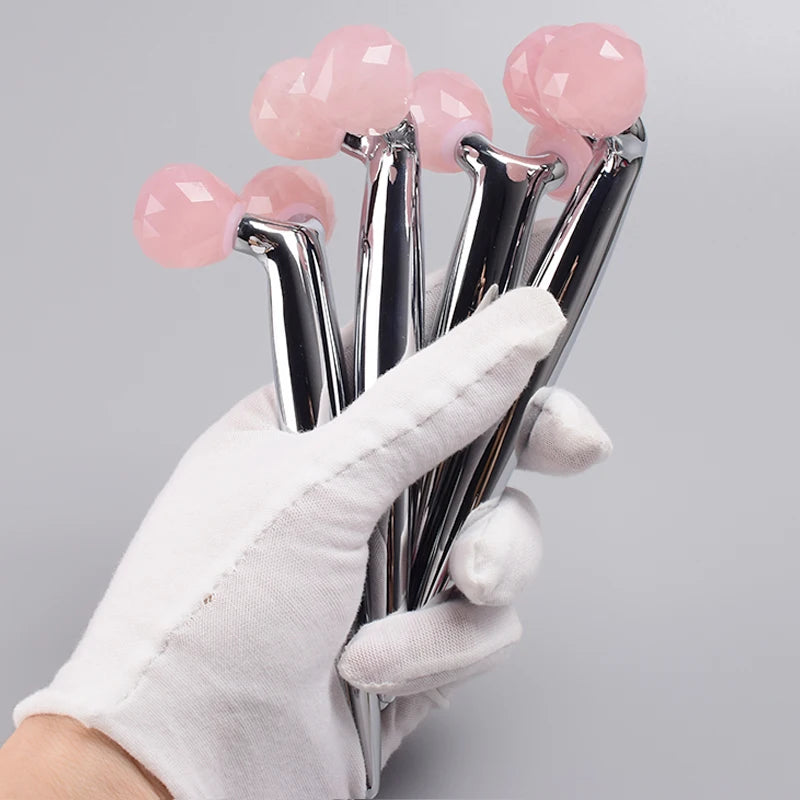 3D multi-flour Rose Quartz Face Roller Stainless Steel