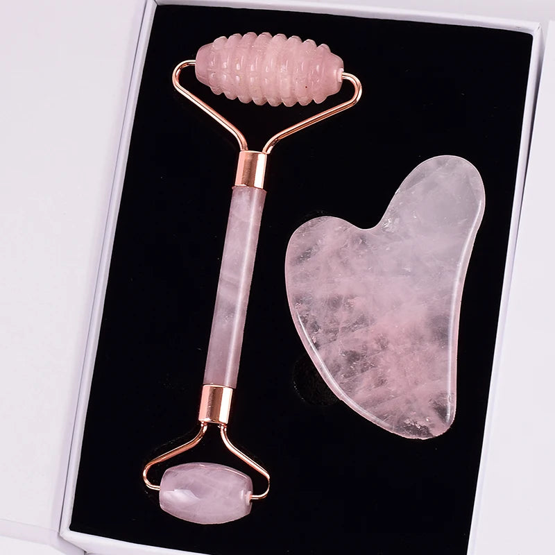 Face Care Massage Roller Natural Rose Quartz Gua Sha