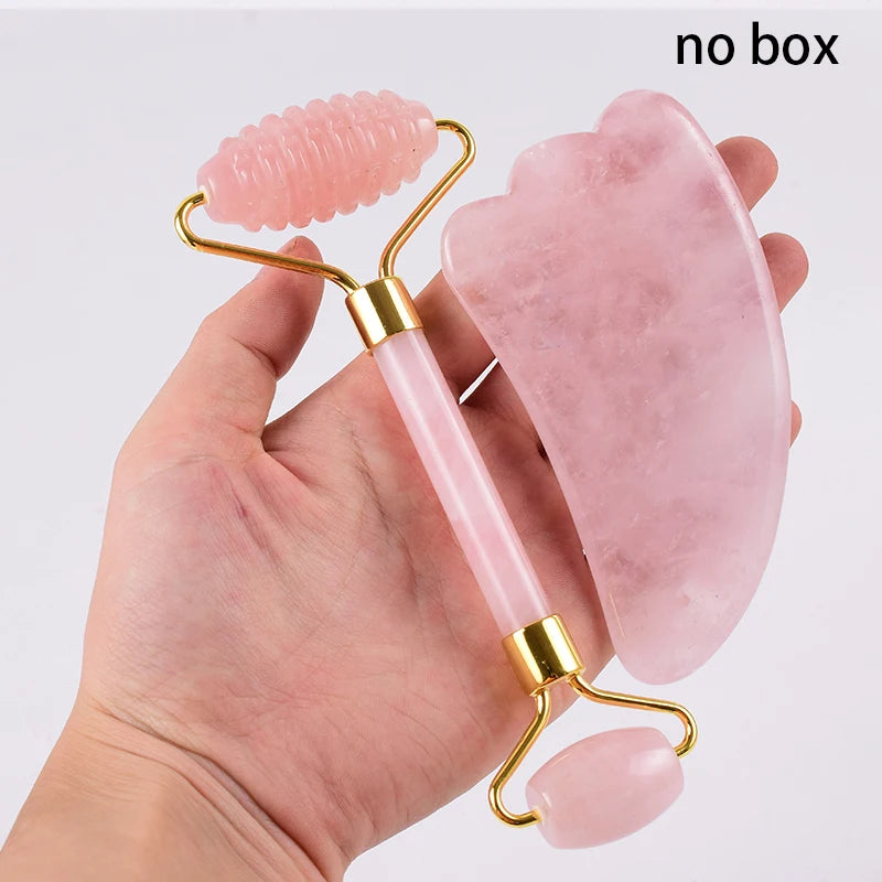 Face Care Massage Roller Natural Rose Quartz Gua Sha