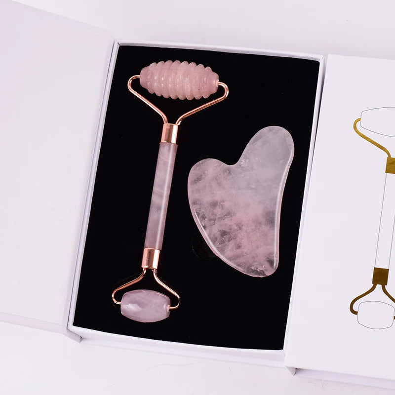 Face Care Massage Roller Natural Rose Quartz Gua Sha