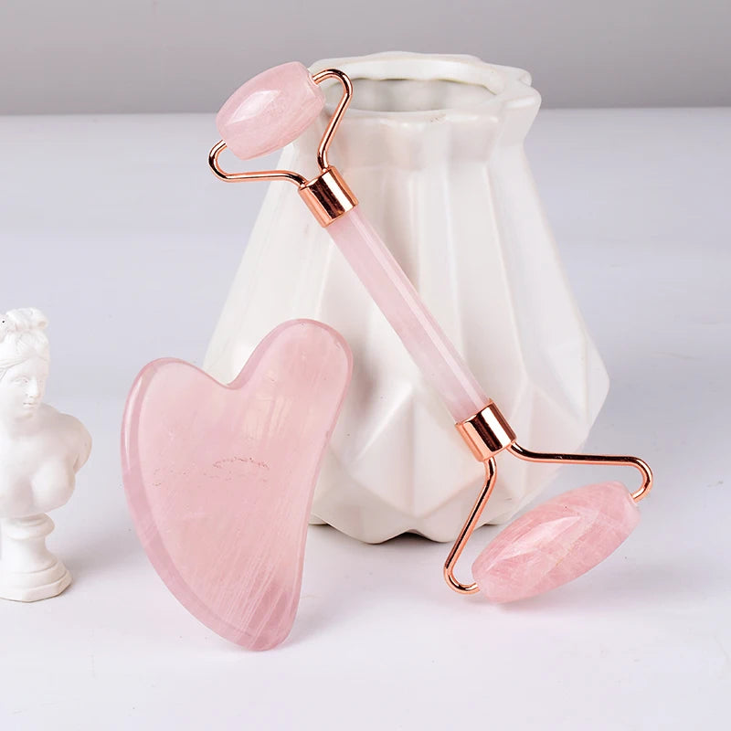Face Care Massage Roller Natural Rose Quartz Gua Sha