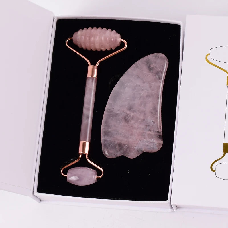 Face Care Massage Roller Natural Rose Quartz Gua Sha