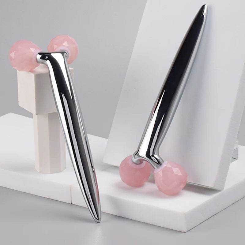 3D multi-flour Rose Quartz Face Roller Stainless Steel