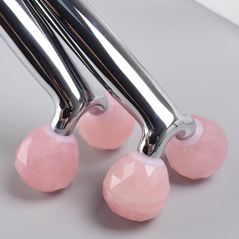 3D multi-flour Rose Quartz Face Roller Stainless Steel