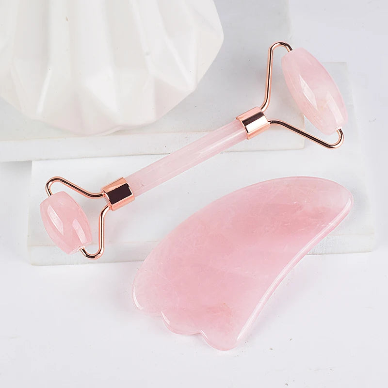Face Care Massage Roller Natural Rose Quartz Gua Sha