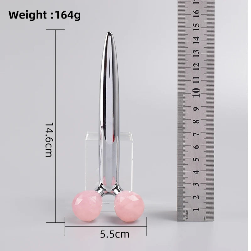 3D multi-flour Rose Quartz Face Roller Stainless Steel
