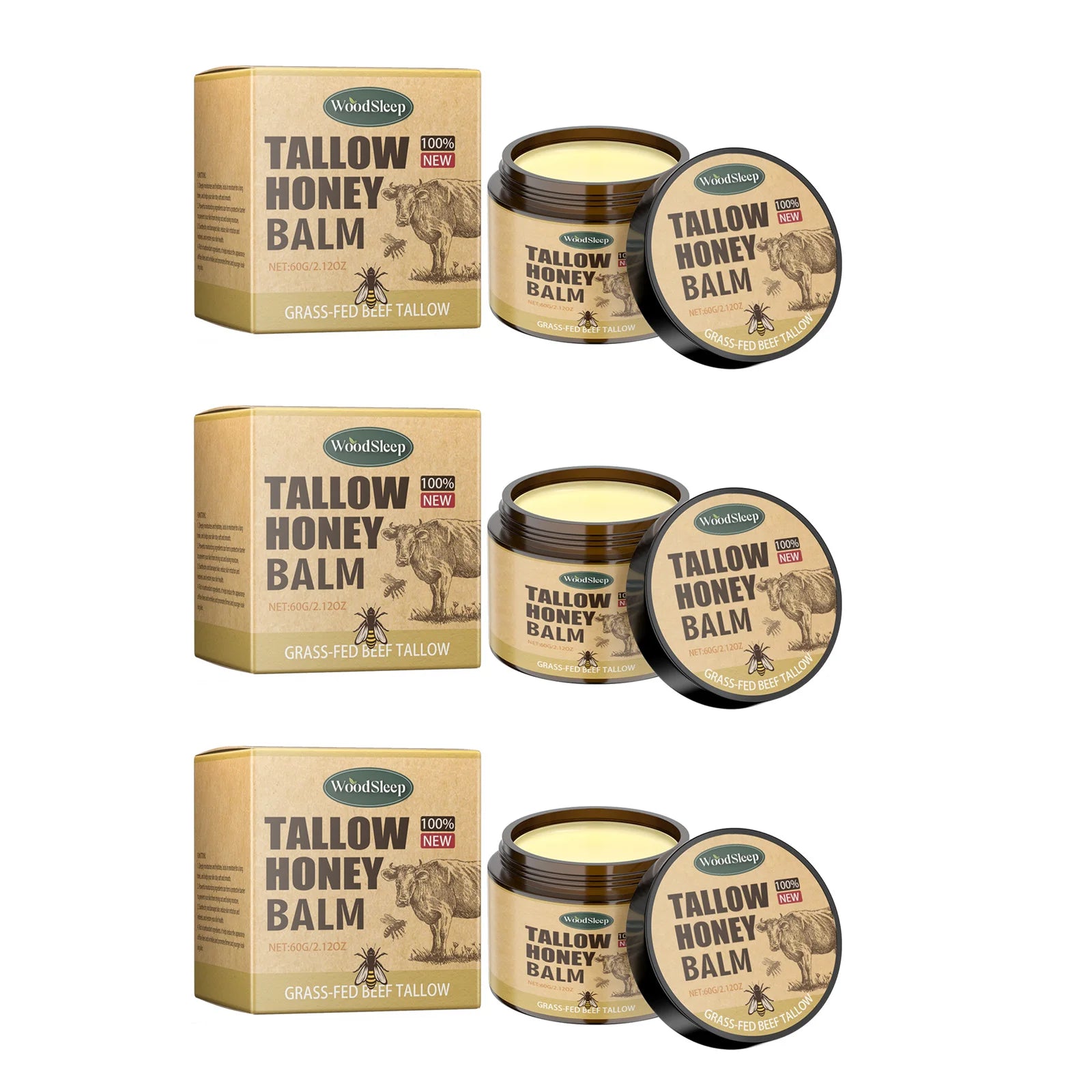 Beef Tallow Honey Balm Moisturizing Hydrating Face Cream