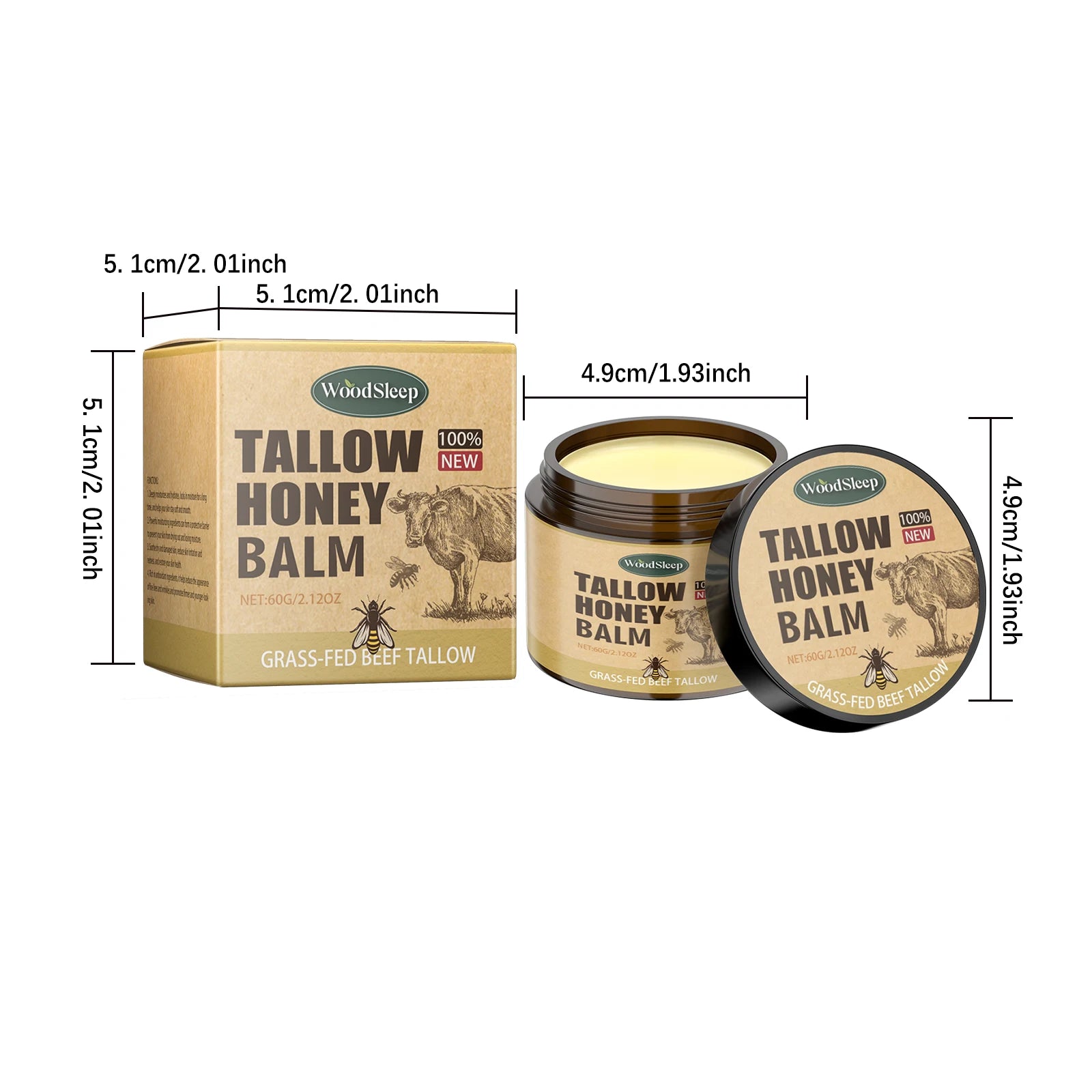 Beef Tallow Honey Balm Moisturizing Hydrating Face Cream