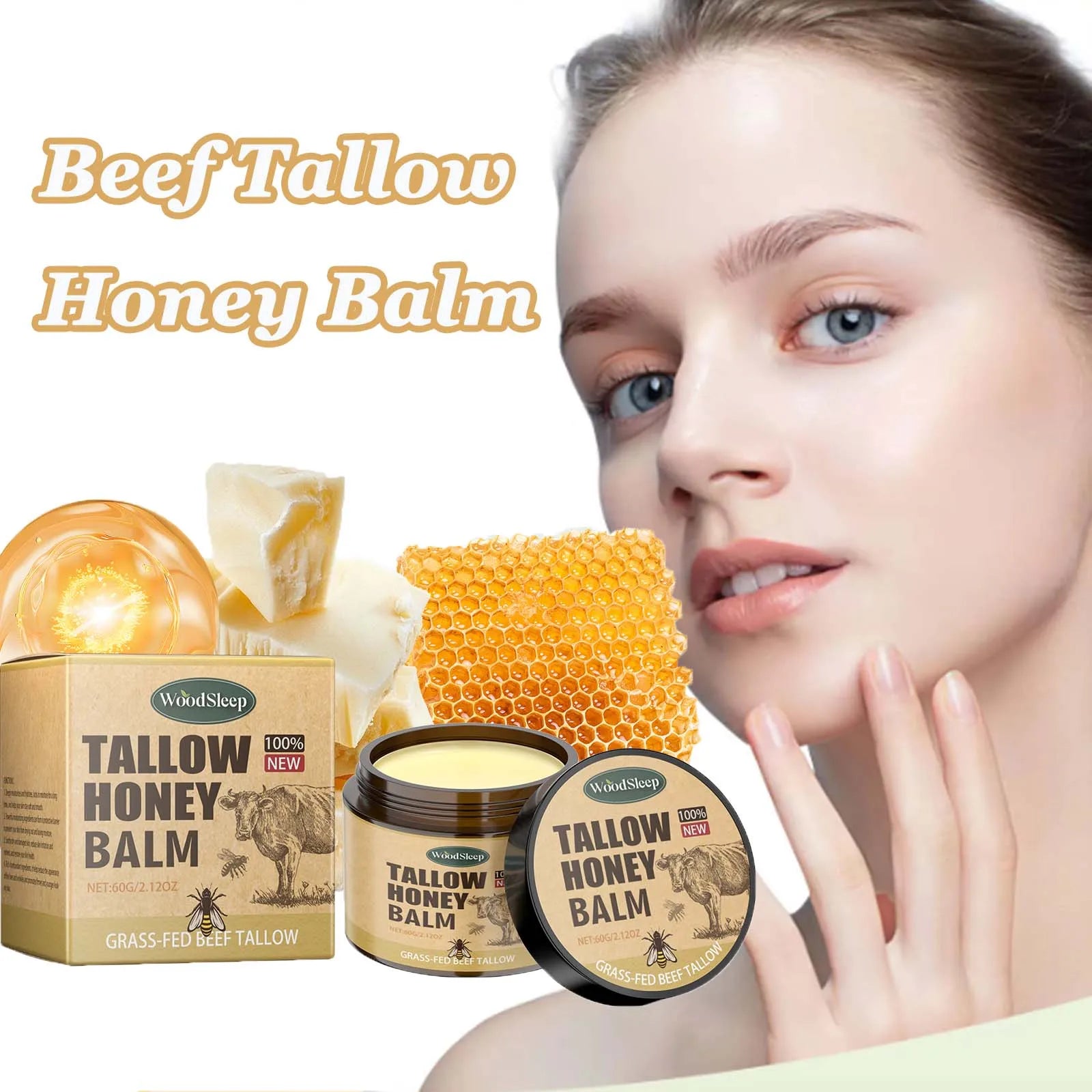 Beef Tallow Honey Balm Moisturizing Hydrating Face Cream