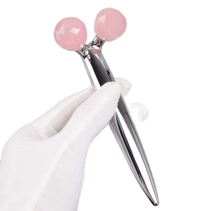 3D multi-flour Rose Quartz Face Roller Stainless Steel