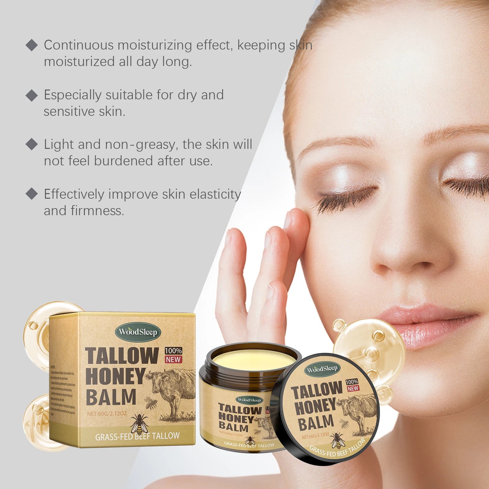 Beef Tallow Honey Balm Moisturizing Hydrating Face Cream