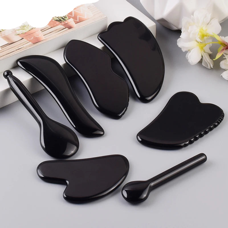 Various Shape Black Obsidian Face Gua Sha Tool